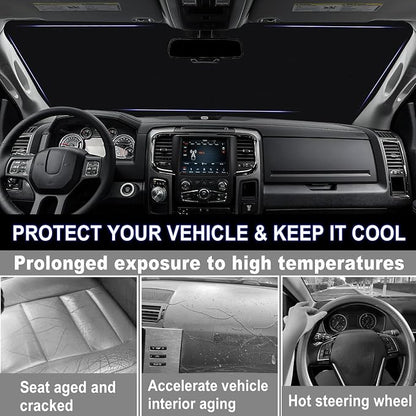 Windshield Sun Shade for 2009-2018 Dodge RAM 1500 Foldable Front Window Shade 310T Thickened Protect from Sun Rays & Heat Damage Fully Covered to Keep Cool