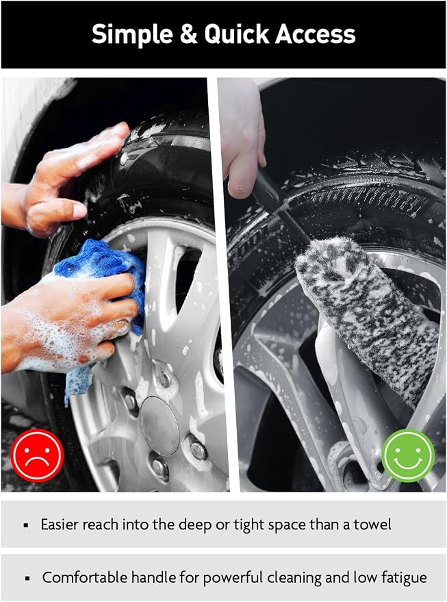 Fantasticlean 7PCS Car Wheel Brush Kit, Tire Brush for Car Owners & Auto Detailers, Soft-bristled Rim Brush, Flat Wheel Brush, Double-Ended Detailing Brush and Pads for Home Shop, Cars Trucks RVs