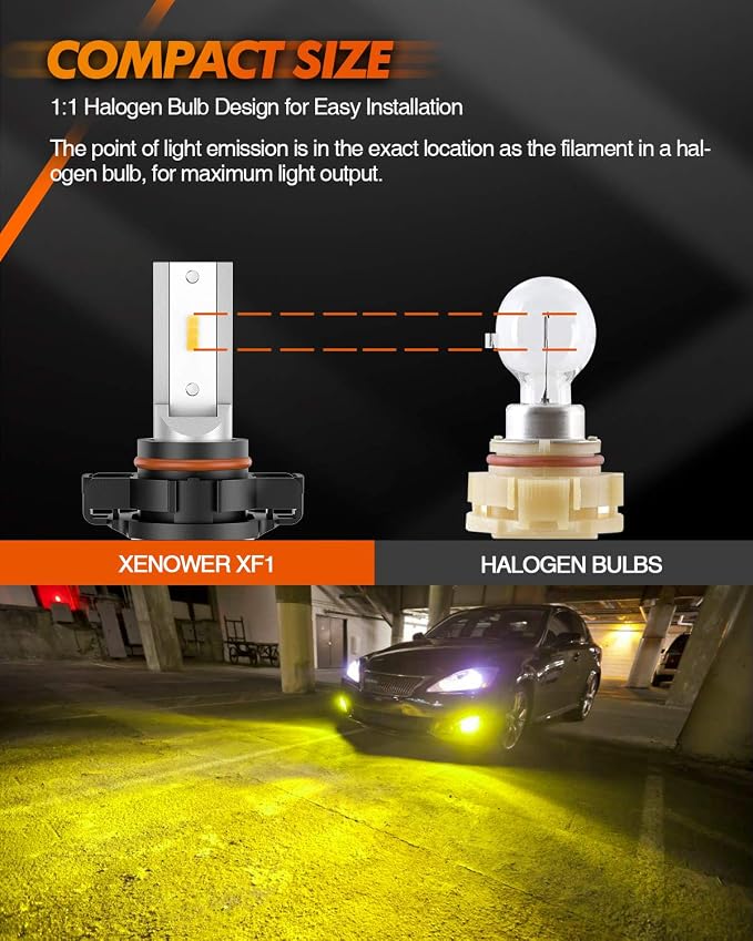 SEALIGHT 2504 PSX24W LED Fog Lights Bulbs, 13,000LM 3000K Yellow 600% Brightness 11W High Power 2504 PSX24W LED Fog Light DRL Bulbs Replacement For Cars,Trucks, Clearance Light Marker Light(Pack of 2)