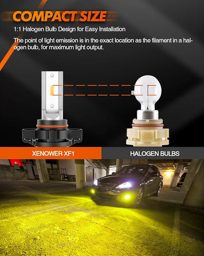 SEALIGHT 2504 PSX24W LED Fog Lights Bulbs, 13,000LM 3000K Yellow 600% Brightness 11W High Power 2504 PSX24W LED Fog Light DRL Bulbs Replacement For Cars,Trucks, Clearance Light Marker Light(Pack of 2)