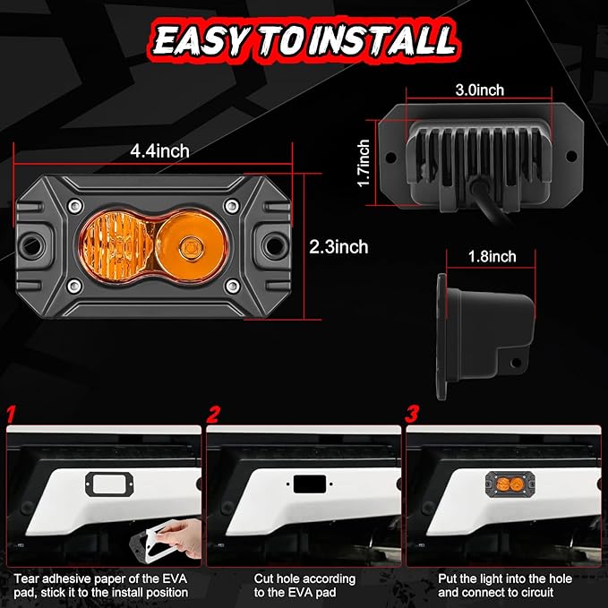 Flush Mount Pod Lights Amber, Auto Power Plus 2PCS 40W LED Driving Lights Amber LED Pods Off Road Lights Bumper Fog Lights Flush LED Light Bar Backup Work Light Cube for Truck Pickup ATV UTV Boat 4x4