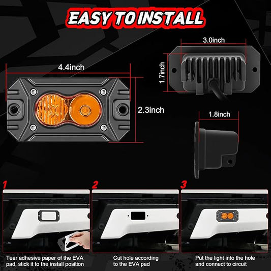 Flush Mount Pod Lights Amber, Auto Power Plus 2PCS 40W LED Driving Lights Amber LED Pods Off Road Lights Bumper Fog Lights Flush LED Light Bar Backup Work Light Cube for Truck Pickup ATV UTV Boat 4x4