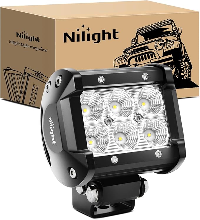 Nilight Led Pods 18W 1260LM Flood Off Road Driving Fog Light Bar Work Lighting for Truck Tractor Pickup Boat SUV ATV UTV 4WD Car 4x4 Van Camper Motorcycle Dirt Bike Golf Cart 12V 24V