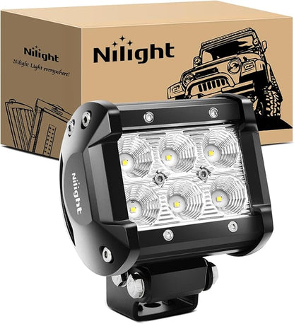 Nilight Led Pods 18W 1260LM Flood Off Road Driving Fog Light Bar Work Lighting for Truck Tractor Pickup Boat SUV ATV UTV 4WD Car 4x4 Van Camper Motorcycle Dirt Bike Golf Cart 12V 24V