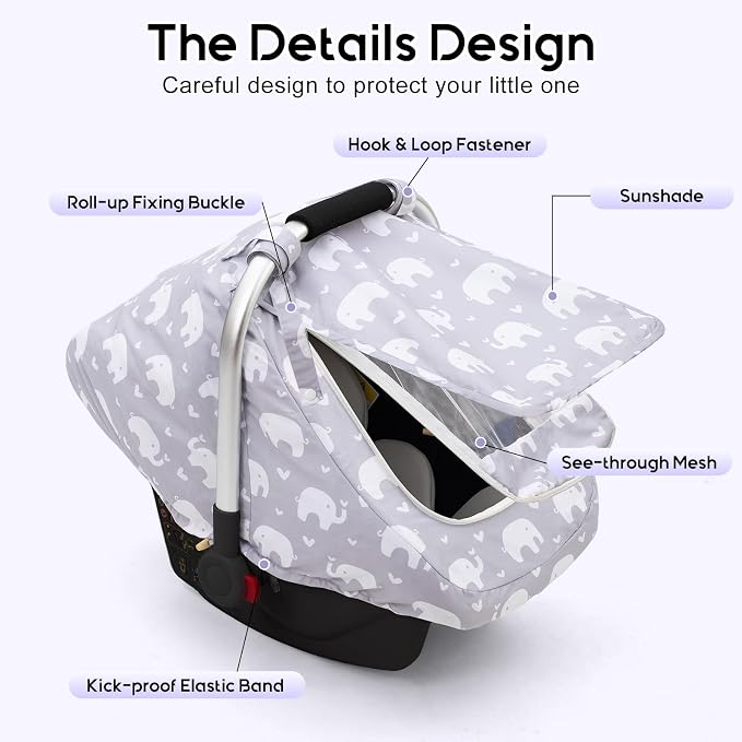 Car Seat Cover Baby, Mink Dot Infant Car Seat Cover for Outdoor, Breathable Carseat Cover with Mesh Peep Window & Sun Shade, Easy Access Baby Carrier Canopy Snug Fit Stroller