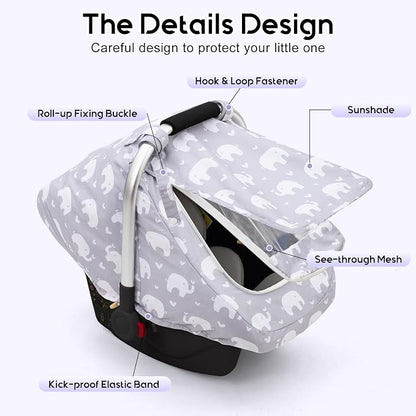 Car Seat Cover Baby, Mink Dot Infant Car Seat Cover for Outdoor, Breathable Carseat Cover with Mesh Peep Window & Sun Shade, Easy Access Baby Carrier Canopy Snug Fit Stroller