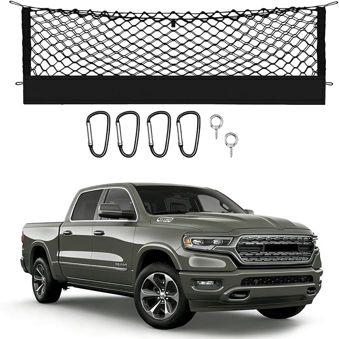 Truck Bed Cargo Net Truck Netting Custom Fit for Dodge Ram 1500 2025 2026-2019 Pickup Tailgate Organizer Net Heavy-Duty Elastic Truck Storage Grocery Mesh Net-Envelope Style