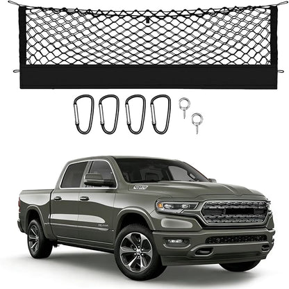 Truck Bed Cargo Net Truck Netting Custom Fit for Dodge Ram 1500 2025 2026-2019 Pickup Tailgate Organizer Net Heavy-Duty Elastic Truck Storage Grocery Mesh Net-Envelope Style