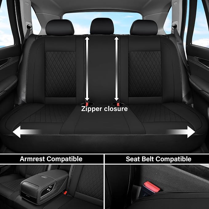 Coverado Universal Leather Seat Covers Full Set for 5 Seats – Waterproof, Durable All-Weather Protector for SUV, Pickup Truck, Sedan, Black