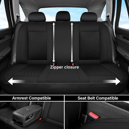 Coverado Universal Leather Seat Covers Full Set for 5 Seats – Waterproof, Durable All-Weather Protector for SUV, Pickup Truck, Sedan, Black
