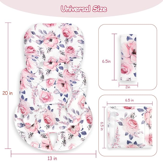 SWESEN Infant Car Seat Insert with 2 Strap Pads, Super Soft Carseat Head and Body Support for Baby Boys and Girls, Reversible Newborn Car Seat Insert Cushion for Strollers, Bouncers, Swing, Floral
