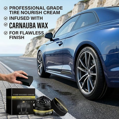 Tyre Nourish Cream, Long-Lasting Tire Shine Gel & Tire Polishing Paste for Deep Black Gloss, Waterproof Tire Coating Paste with UV Protection for Car & Motorcycle Care (2PCS)