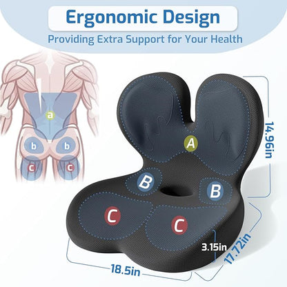 Seat Cushion,Office Chair Cushion with Lumbar Support,Memory Foam Car Orthopedic Cushion,Ergonomic Designed for Long Sitting,Tailbone & Back Pain Relief,Sciatica Pillow for Office,Car,Home Chair