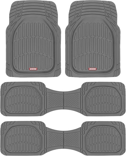 Motor Trend Original FlexTough Gray Rubber Car Floor Mats for 3 Row Vehicles, Front & Rear 2nd Row Deep Dish All Weather Automotive Heavy Duty Trim to Fit, Automotive Liners for Cars Truck Van SUV