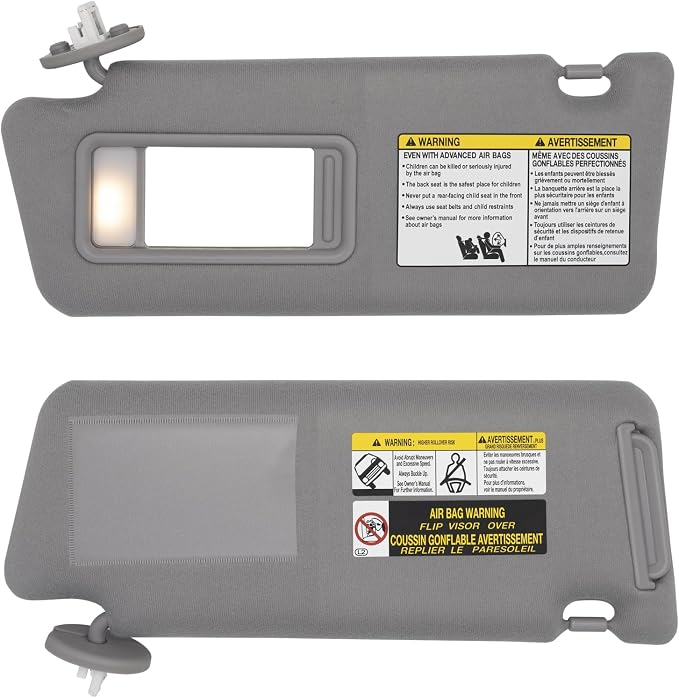 NHILES Driver Left Side Sun Visor Replacement Fits for Toyota Tacoma 2005-2015 Sunshade with Light 7432004210B0 Color Gray