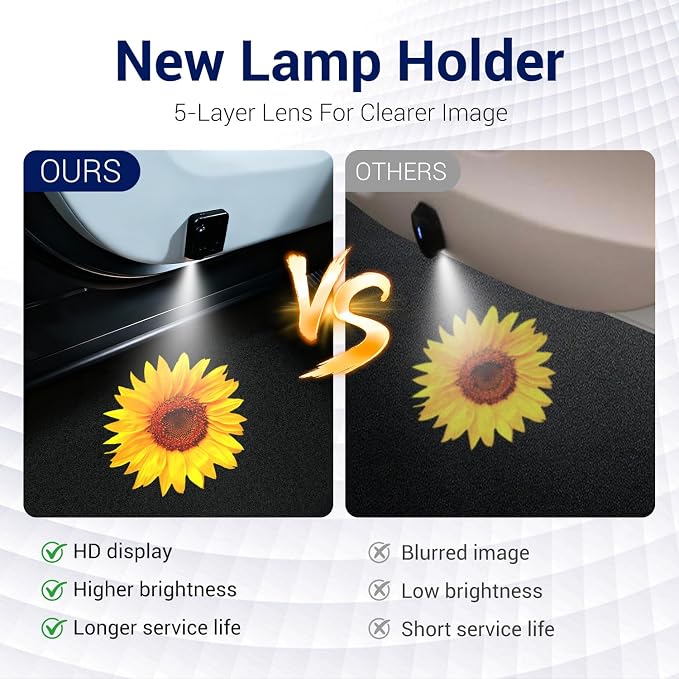 Sunflower Car Accessories Decor Gifts Sunflower Car Door Light Projector 2PCS Car Door Projector Lights LED Shadow Ghost Welcome Lights by FLYEEGO