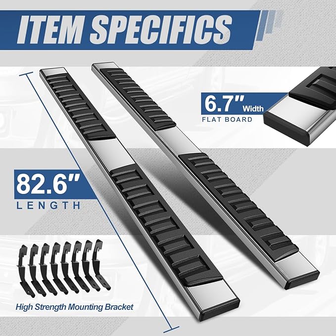 Auto Dynasty 6.75" Running Boards for Truck 2007-2019 Chevy Silverado/GMC Sierra 1500 2500HD 3500HD Crew Cab, Stainless Steel Side Steps, Chrome Nerf Bars Step Rails