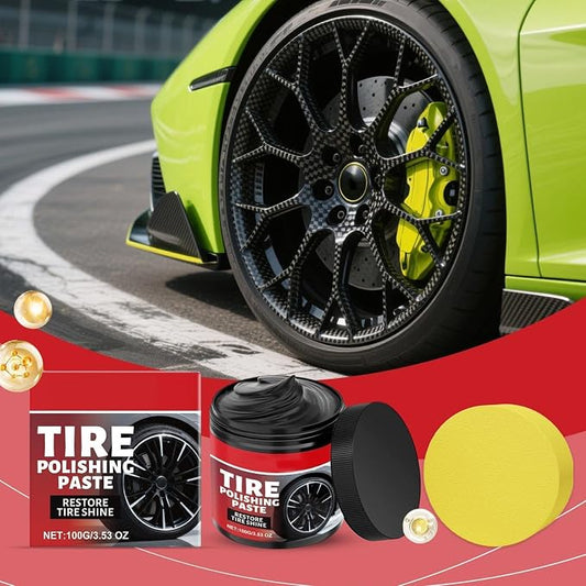 Car Tire Shine with Sponge - 100g Tire Shine Paste | Automotive Wheel Protectant | Wheel Shines Tires Polishing Paste for Cars Trucks Motorcycles RVs & More