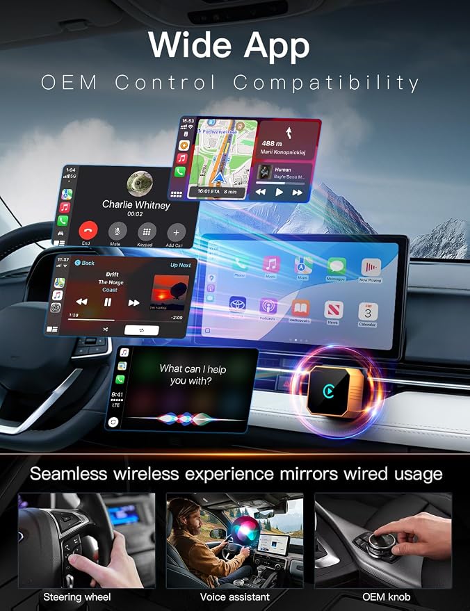 2026 Upgraded Wireless CarPlay Adapter for iPhone＆Android, Car Play Mini Wired to Wireless Adapter for CarPlay ＆Android Auto 2 in 1 Plug and Play Stable Connection