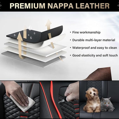 Coverado Car Seat Covers, Front Seat Cover, Waterproof Nappa Leather Seat Covers for Cars, 2 Pack Car Seat Protectors, Driver Seat Cover, Automotive Seat Covers Universal Fit for Most Cars, Black&Red