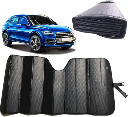 GWUSKDT Car Windshield Sunshade, Sun Protector,Foldable Front Window Shade-Thicken 5-Layer Bubble for Auto Windshield UV Protection and Heat Reflector 58"x 27.5" (Black)