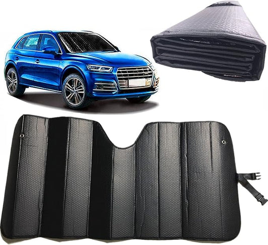 GWUSKDT Car Windshield Sunshade, Sun Protector,Foldable Front Window Shade-Thicken 5-Layer Bubble for Auto Windshield UV Protection and Heat Reflector 58"x 27.5" (Black)