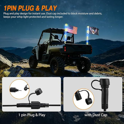 Nilight LED Whip Light 1PC 5FT Spiral RGB Antenna Whips with Spring Base, App/Remote Control DIY Chasing Patterns Brake & Reverse Lights for Side by Side ATV UTV RZR Can-Am Buggy Jeep