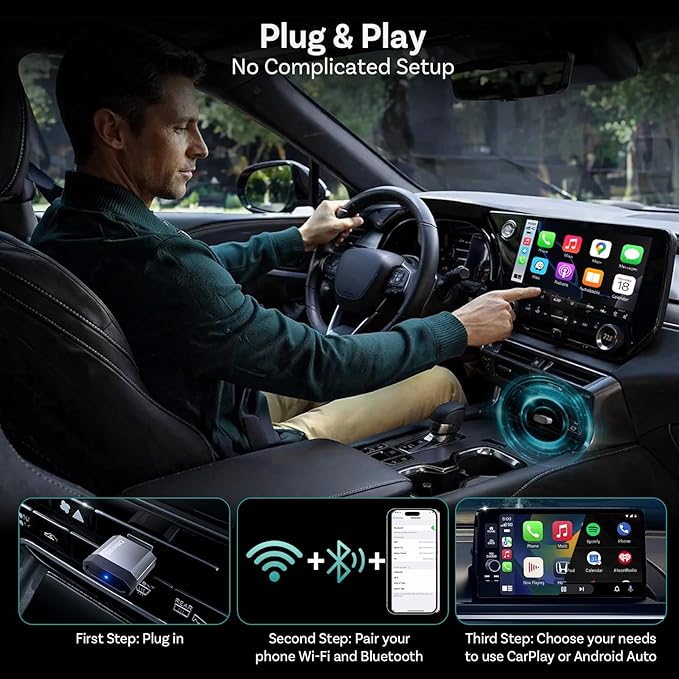 OTTOCAST Mini Nova 2-in-1 Wireless CarPlay & Android Auto Adapter, Plug & Play Convert Wired to Wireless, Fast Auto Connect, Mini USB Design, Compatible with iOS 10+ & Android 11+