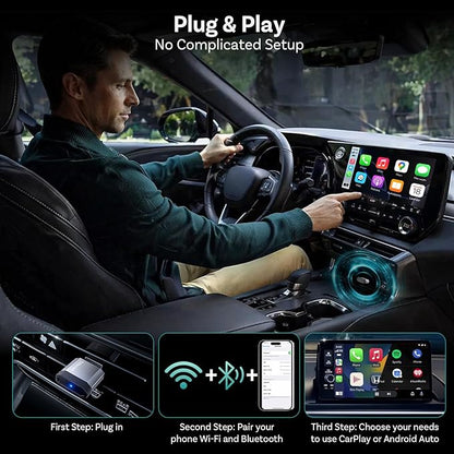 OTTOCAST Mini Nova 2-in-1 Wireless CarPlay & Android Auto Adapter, Plug & Play Convert Wired to Wireless, Fast Auto Connect, Mini USB Design, Compatible with iOS 10+ & Android 11+