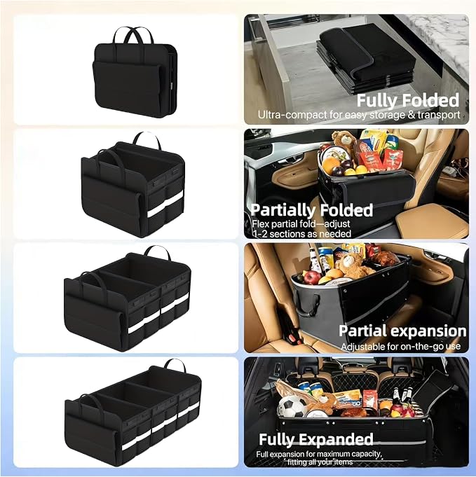 CloudDream Car Trunk Organizer and Storage, 35.4" Large Foldable Cargo Storage with 3 Compartments & 6 Pockets, Waterproof Collapsible Organizer for SUV, Truck, Minivan, Sedan, Auto Accessories