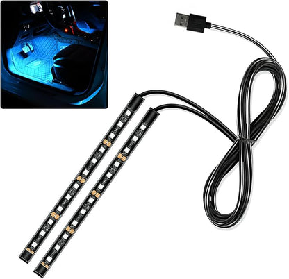 Car LED Strip Light, 12V 24 LED Interior Atmosphere Lights Under Dash Ambient Night Light, Universal Auto Interior Decorative Lamp with USB Port, Truck SUV Car Accessories (Ice Blue, USB)