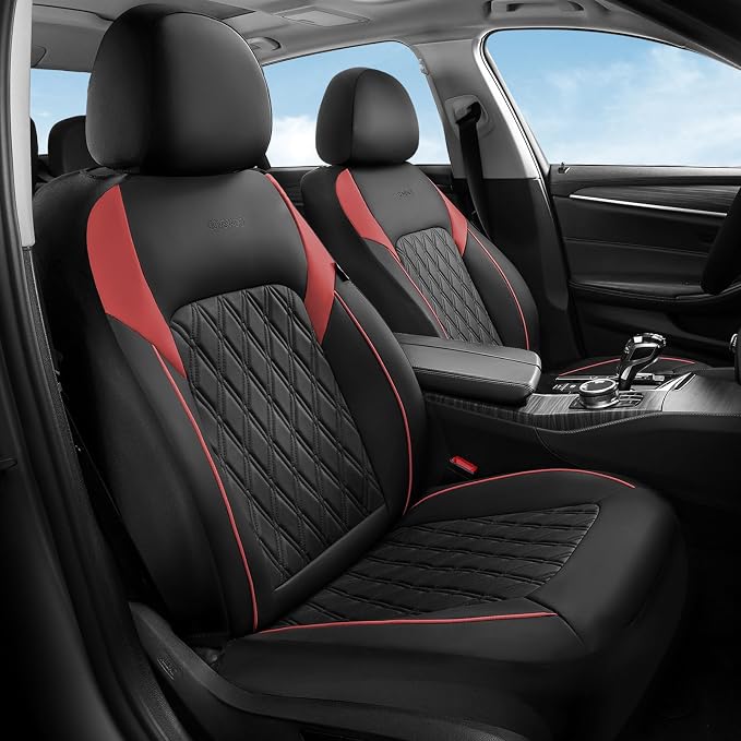 Coverado Automotive Seat Covers, Faux Leather Seat Covers Front Seat, Luxury Car Seat Covers, Seat Cushion, Front Driver Seat Covers, Car Seat Protector Truck Accessories Fit Most Cars, Black&Red