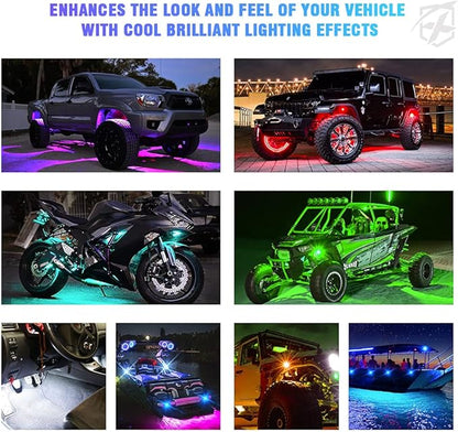 Xprite Jeep Rock Lights 10 Pods Wide Angle Bluetooth RGB LED Rocklights Kit, Multicolor Neon Lighting Footwell Underglow Kits w/Wireless Remote, Compatible Off-Road Trucks Cars UTV ATV SUV RZR