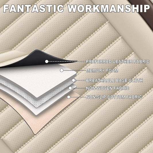 Seat Covers Fit for Nissan Rogue 2015-2026, Breathable and Comfortable Leather Car Seat Cover, Standard Waterproof Cushion Cover Auto Interior Accessories (Beige Brown)