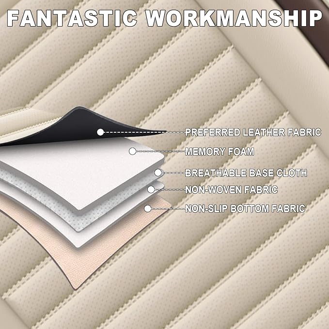 Seat Covers Fit for Nissan Rogue 2015-2026, Breathable and Comfortable Leather Car Seat Cover, Deluxe Waterproof Cushion Cover Auto Interior Accessories (Beige Brown)