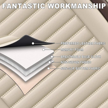 Seat Covers Fit for Nissan Rogue 2015-2026, Breathable and Comfortable Leather Car Seat Cover, Deluxe Waterproof Cushion Cover Auto Interior Accessories (Beige Brown)