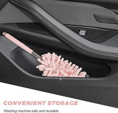 2PCS Car Interior Duster with Extension Pole, 11.8 to 30.5 Inch Retractable Dusters Washable Car Interior Cleaning Brush, Soft Scratch-Free Chenille Auto Dash Vent Window Duster (Light Pink)