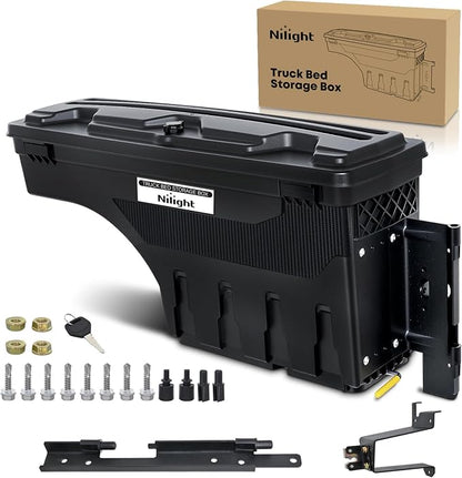 Nilight Truck Bed Tool Box Passenger Side Truck Tool Box Fit for Chevrolet Silverado 1500 GMC Sierra 1500 2019 2020 ABS Swing Case Truck Bed Storage Box with Lockable Lid Waterproof Wheel Well Toolbox