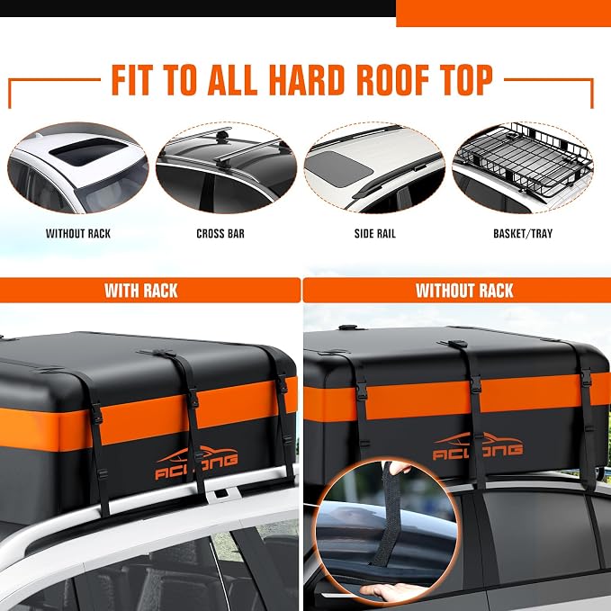 Car Roof Bag 21 Cubic Feet Waterproof 840D Heavy Duty Rooftop Cargo Carrier Bag for All Cars with/Without Racks Includes Anti-Slip Mat Storage Bag Luggage Lock