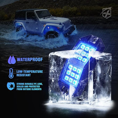Xprite 8 Pods Rock Lights Wide Angle Bluetooth RGB Rocklights, Multicolor Neon Lighting Footwell Underglow Kits w/Wireless Remote, Compatible Jeep UTV ATV SUV RZR Off-Road Trucks Cars Boats