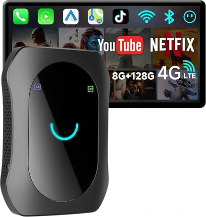 Wireless CarPlay & Android Auto Adapter, Supports for Netflix/YouTube, AI Box Carplay, Drivechat with AI Skills, Dual WiFi, Bluetooth, Fits for OEM Wired CarPlay Cars