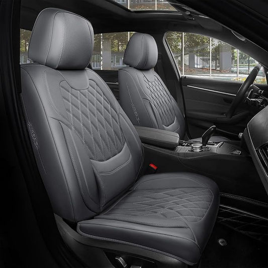 FREESOO Gray Car Seat Cover Full Set - Faux Nappa Leather Seat Covers for Cars, Luxury Breathable Waterproof Front Seats Cushion Protectors with Lumbar Support, Universal Fit for Sedans SUVs Pickups