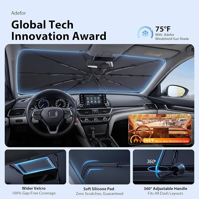 2026 Upgraded Windshield Sun Shade Umbrella for Subaru Forester [Precision Custom Fit, Superior UV & Heat Block] Cooling Tech Fabric, Durable Foldable with Storage Bag, Fits 2000-2026