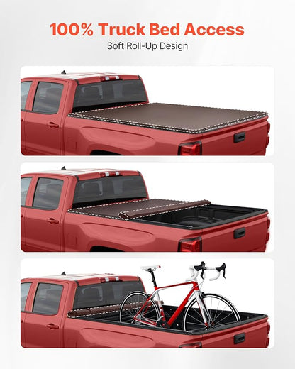 VEVOR Soft Roll-Up Truck Bed Tonneau Cover, Compatible with 2017-2026 Ford F-250/350/450 Super Duty, Fits 6.8 ft (6 ft 10 in/82 in) Bed, Triple-Layer PVC Tonneau Cover with Three Aluminum Alloy Bars