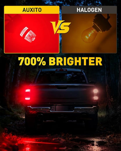 AUXITO Latest 1156 LED Bulbs Red Brake Lights Tail Lights, 700% Brighter 7506 BA15S P21W 1141 1003 LED Bulbs with Projector for Stop Third Brake Backup Reverse Tail Turn Signal Marker Light, Pack of 2