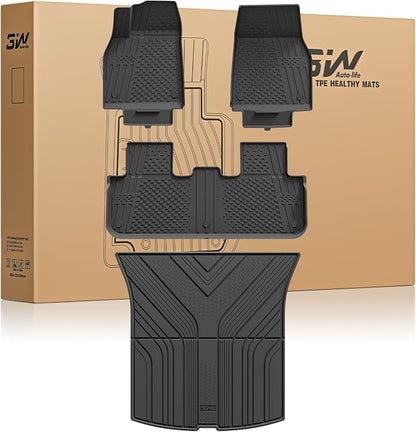 3W Tesla Model Y Juniper Floor Mats(not for Standard), Rear Cargo Liner, Custom Fit 2025 2026 Model Y Accessories, TPE All Weather Odorless Non-Slip, Black