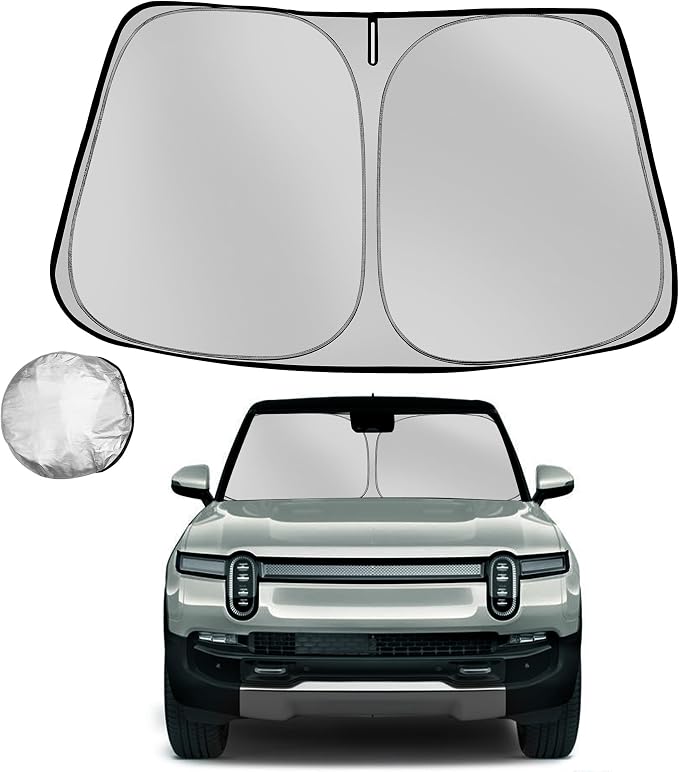 Windshield Sun Shade for 2022-2025 Rivian R1S Foldable Sun Sunshade for Car Front Window Blocks UV Rays and Heat Automotive Interior Protector Custom Fit Accessories