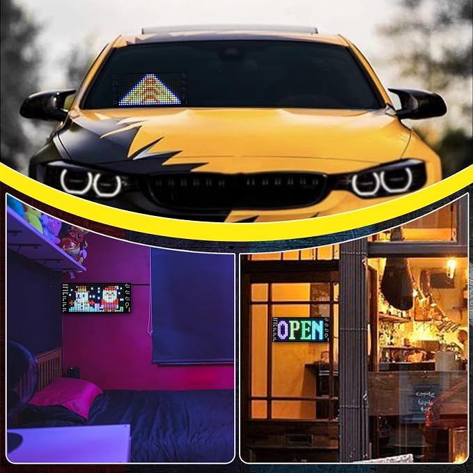 Light Signs for Car | Programmable LED Car Sign | Flexible LED Advertising Sign | Bluetooth APP | Custom Editor Animations/Text/Graffiti