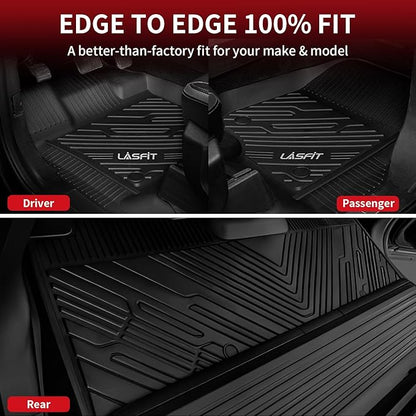 LASFIT Floor Mats for Ford F-150 2021-2026 | F150 Lightning 2022-2025 SuperCrew (Rear w/Fold Flat Storage) Carpet Floor All Weather Car Liners TPE Truck Mats - 1st and 2nd Row, 3pcs Black