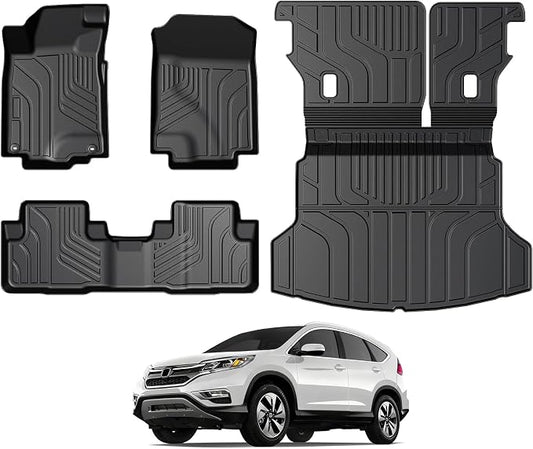Floor Mats for Honda CRV 2012-2016, All Weather Floor Mats Trunk Cargo Liner with Backrest Protectors Accessories, Full Coverage Set (Not fit Touring/EX-L)